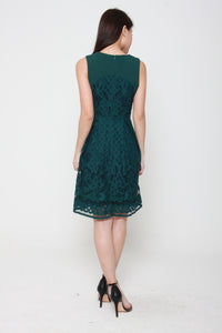 Luna Panel Lace Dress in Forest Green