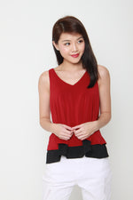 Load image into Gallery viewer, Evelyn Color Block Reversible V Neck Top in Red / Black
