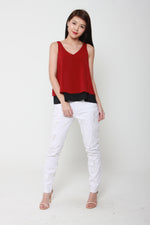 Load image into Gallery viewer, Evelyn Color Block Reversible V Neck Top in Red / Black
