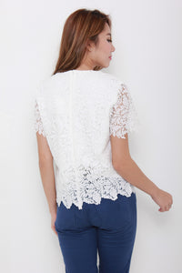 Athena Scallop Crochet Top in White