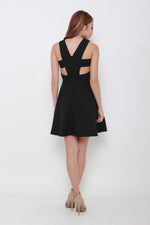 Load image into Gallery viewer, Valentina Emboss Back Cut Out Dress in Black
