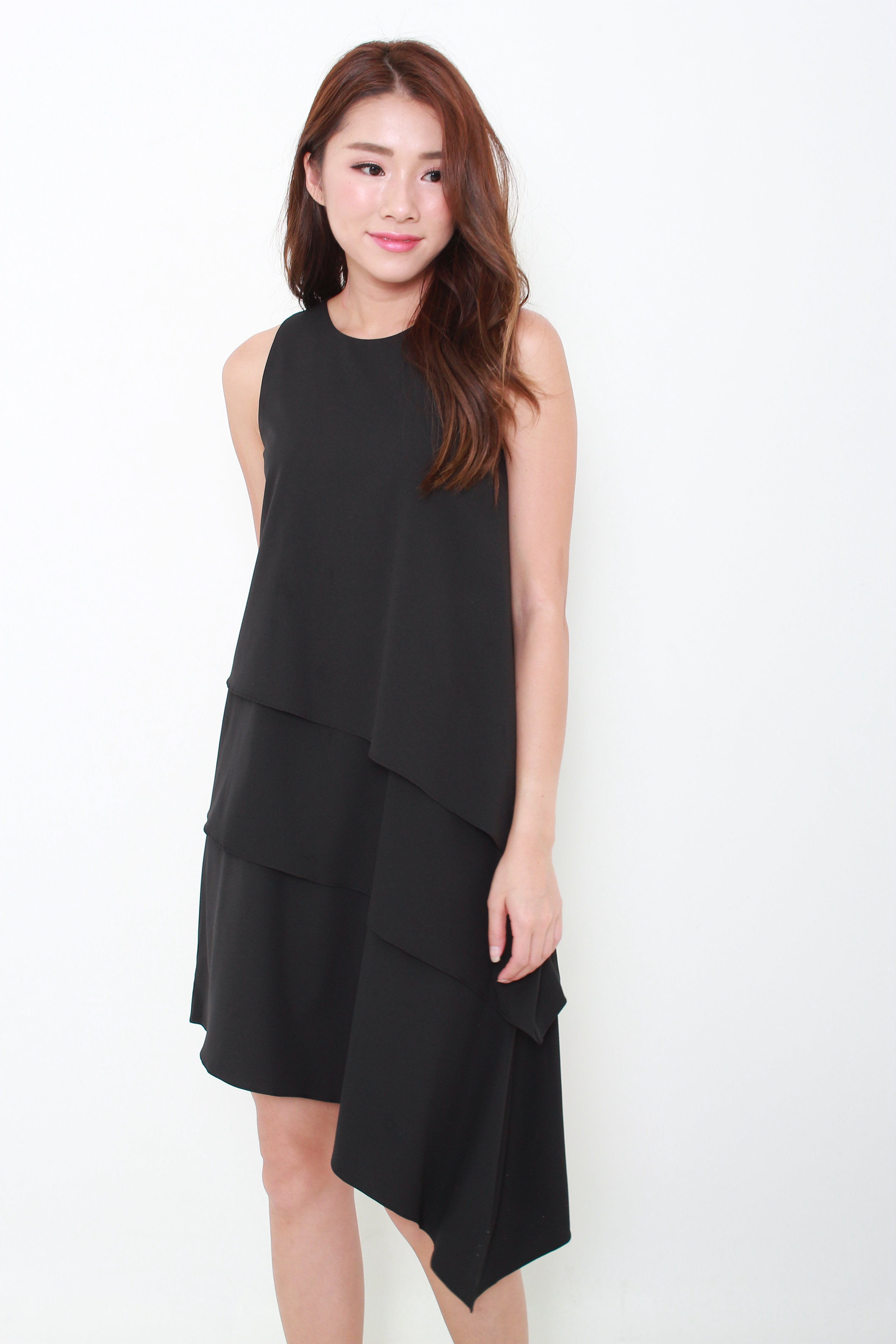 Eva Tiered Asymmetrical Dress in Black