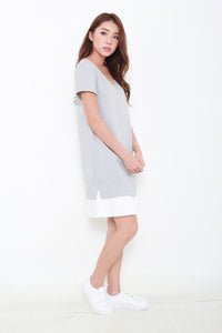Yuna Pleated Hem Dress in Light Grey
