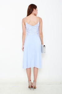 Claire Crochet Pleat Dress in Blue