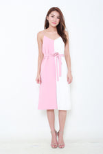 Load image into Gallery viewer, Olivia Colour Block Pleat Slip Dress in Pink
