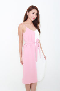 Olivia Colour Block Pleat Slip Dress in Pink