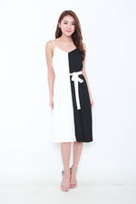 Load image into Gallery viewer, Olivia Colour Block Pleat Slip Dress in Black
