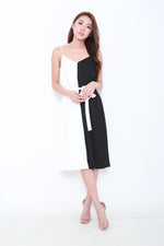 Load image into Gallery viewer, Olivia Colour Block Pleat Slip Dress in Black
