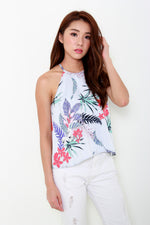 Load image into Gallery viewer, Isa Stripe Floral Flare Top in Blue

