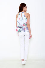 Load image into Gallery viewer, Isa Stripe Floral Flare Top in Blue
