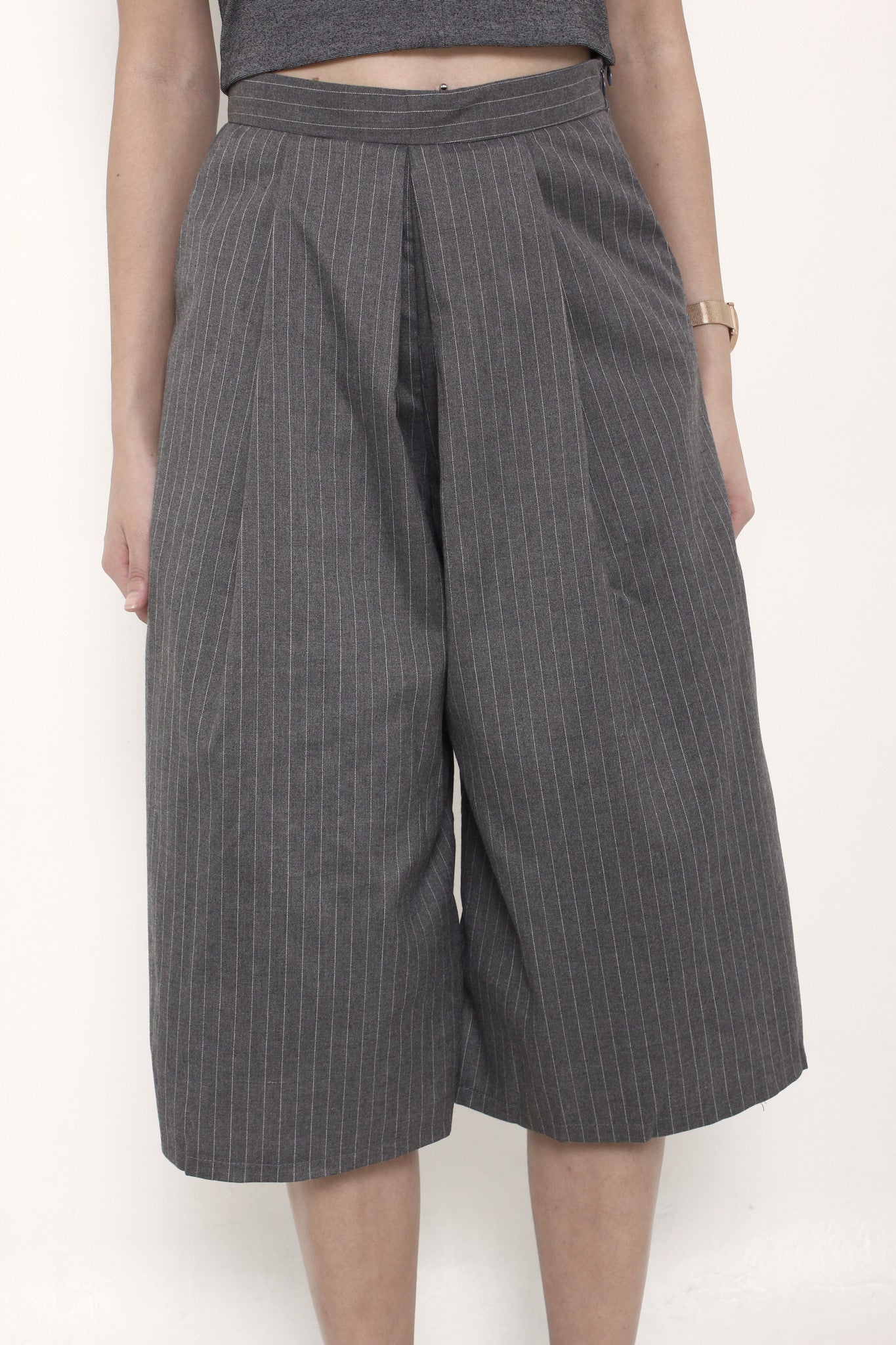 Trina Pin Stripe Box Culottes in Grey
