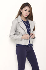 Load image into Gallery viewer, Mel Leather Biker Jacket in Grey
