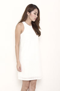 Aztec Lace Shift Dress in White
